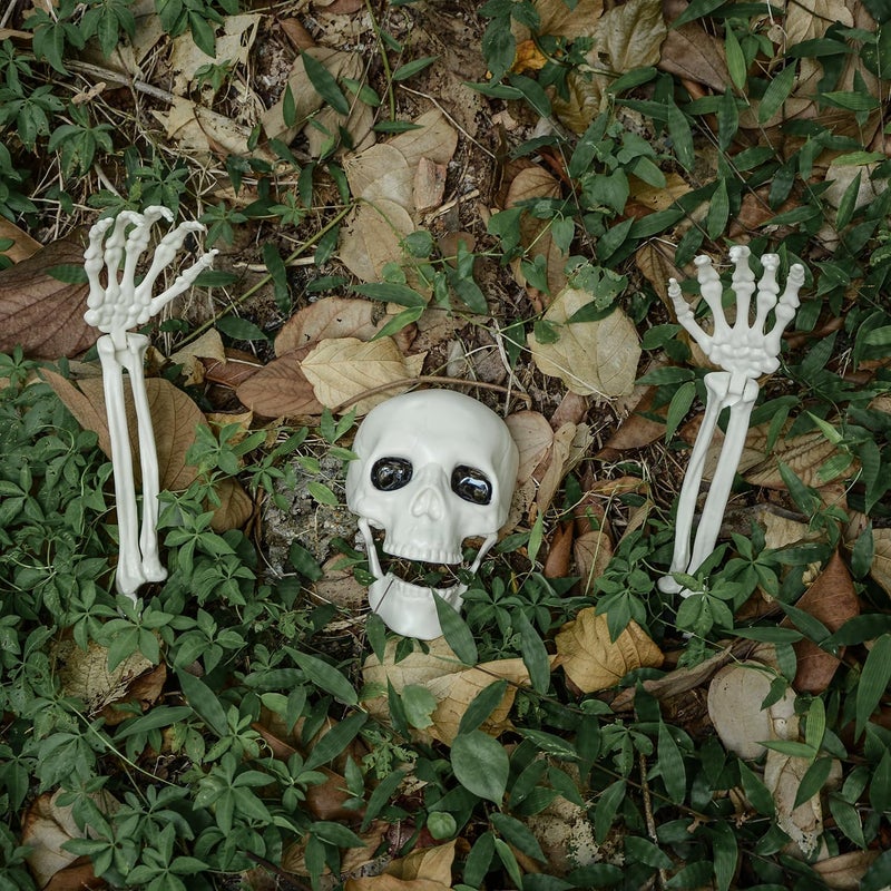 AOFOX Halloween Realistic Skeleton Stakes Zombie Ghost Arm Stake Severed Plastic Skeleton Hands Yard Signs for Lawn Stakes Garden Halloween Props Decoration (6 Pcs White) - Image 5